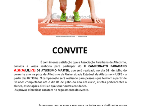 Formulário de inscrição para o II CAMPEONATO PARAIBANO ASPA/UEPB DE ATLETISMO MASTER