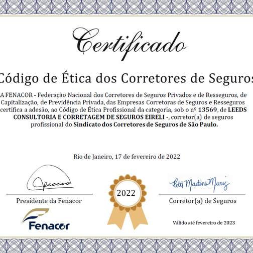 Certificado Adesão Código de Ética
