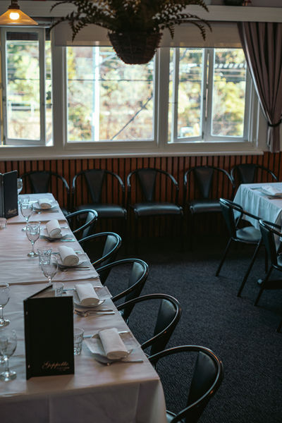 Private dining room in East Melbourne Italian restaurant set up for group events