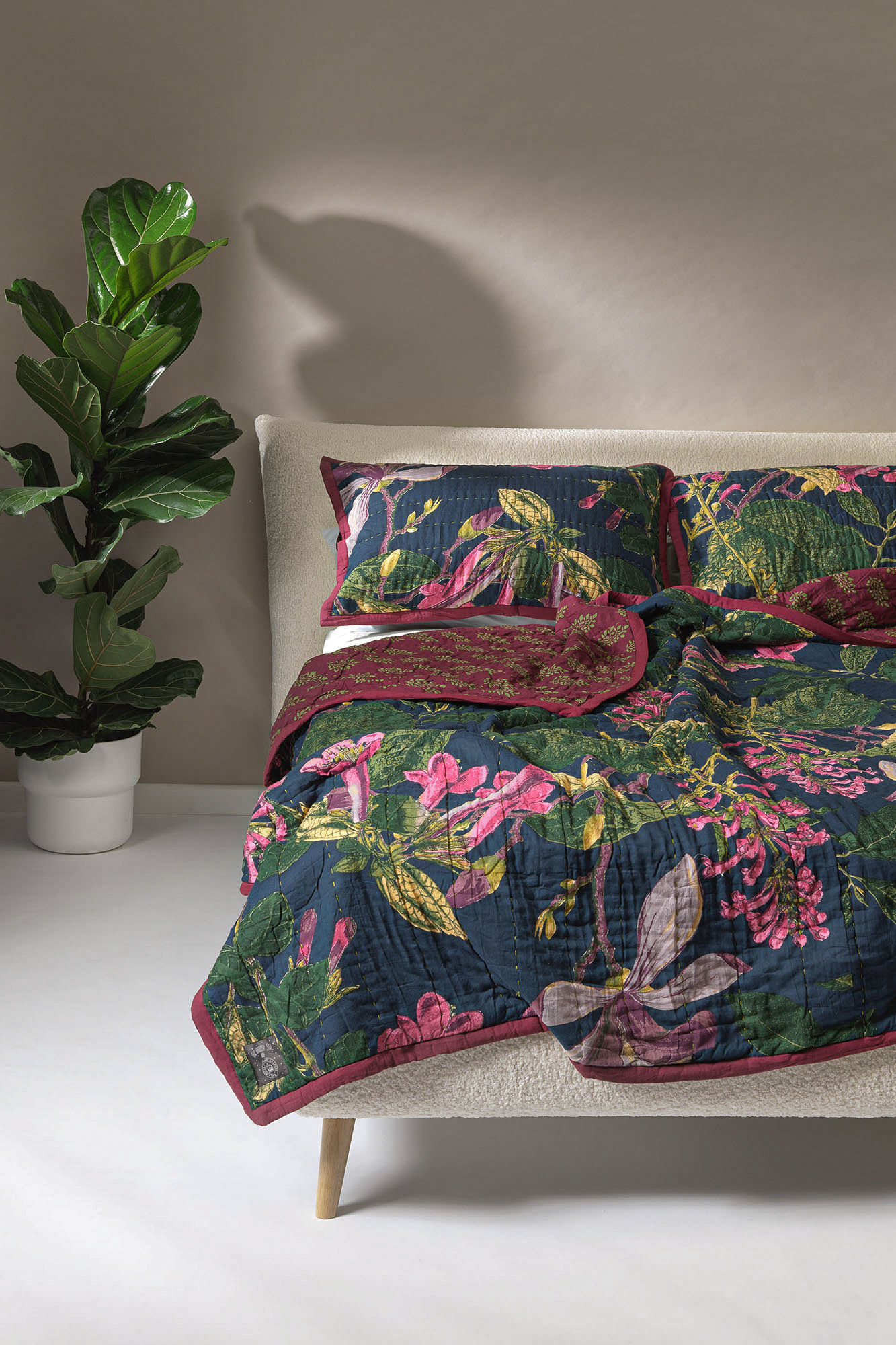 Kew Magnolia Blue Quilted Bedspread