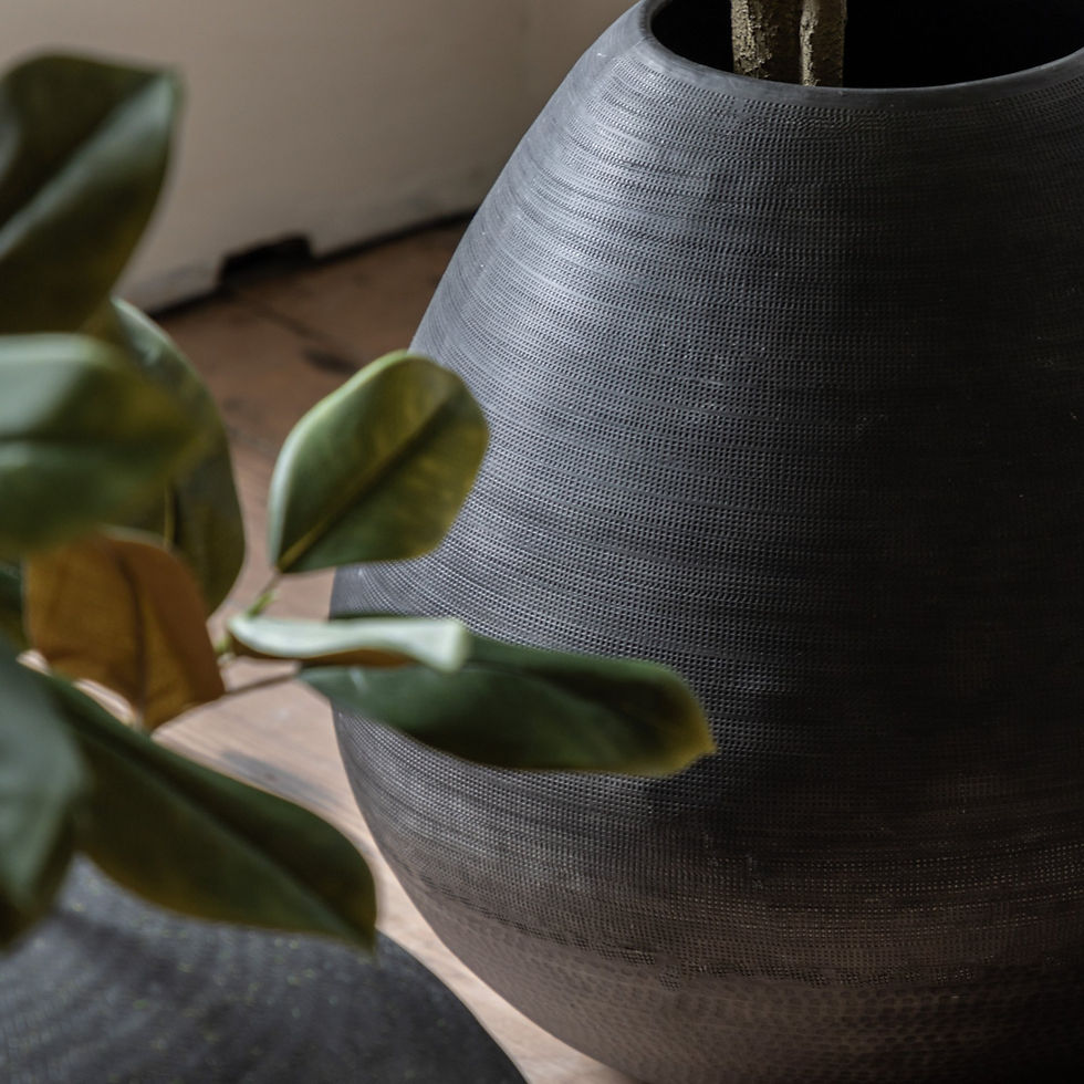 Artisan Large Oval Textured Black Aluminium Vase