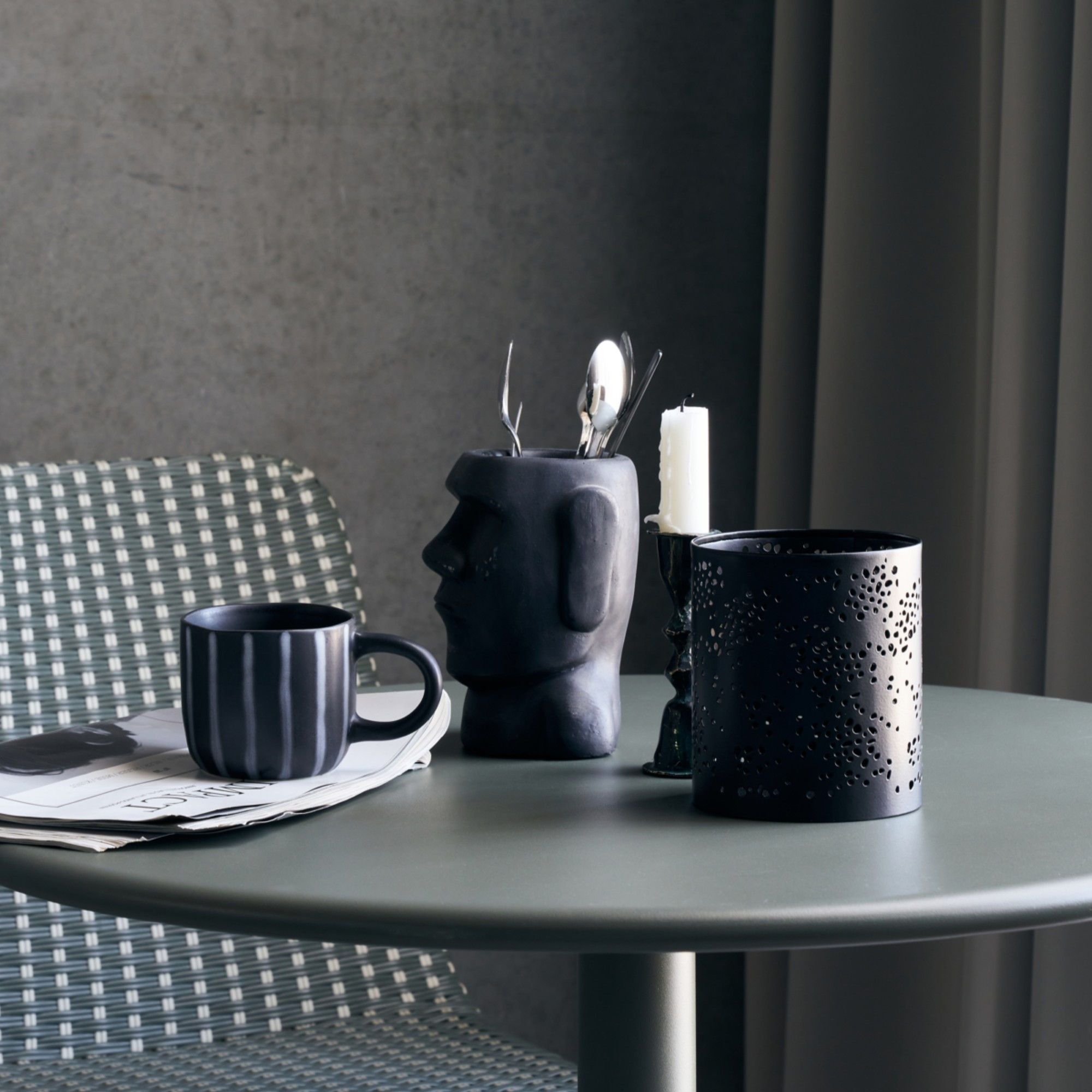 Rando Punched Black Iron Tealight Holder House Doctor