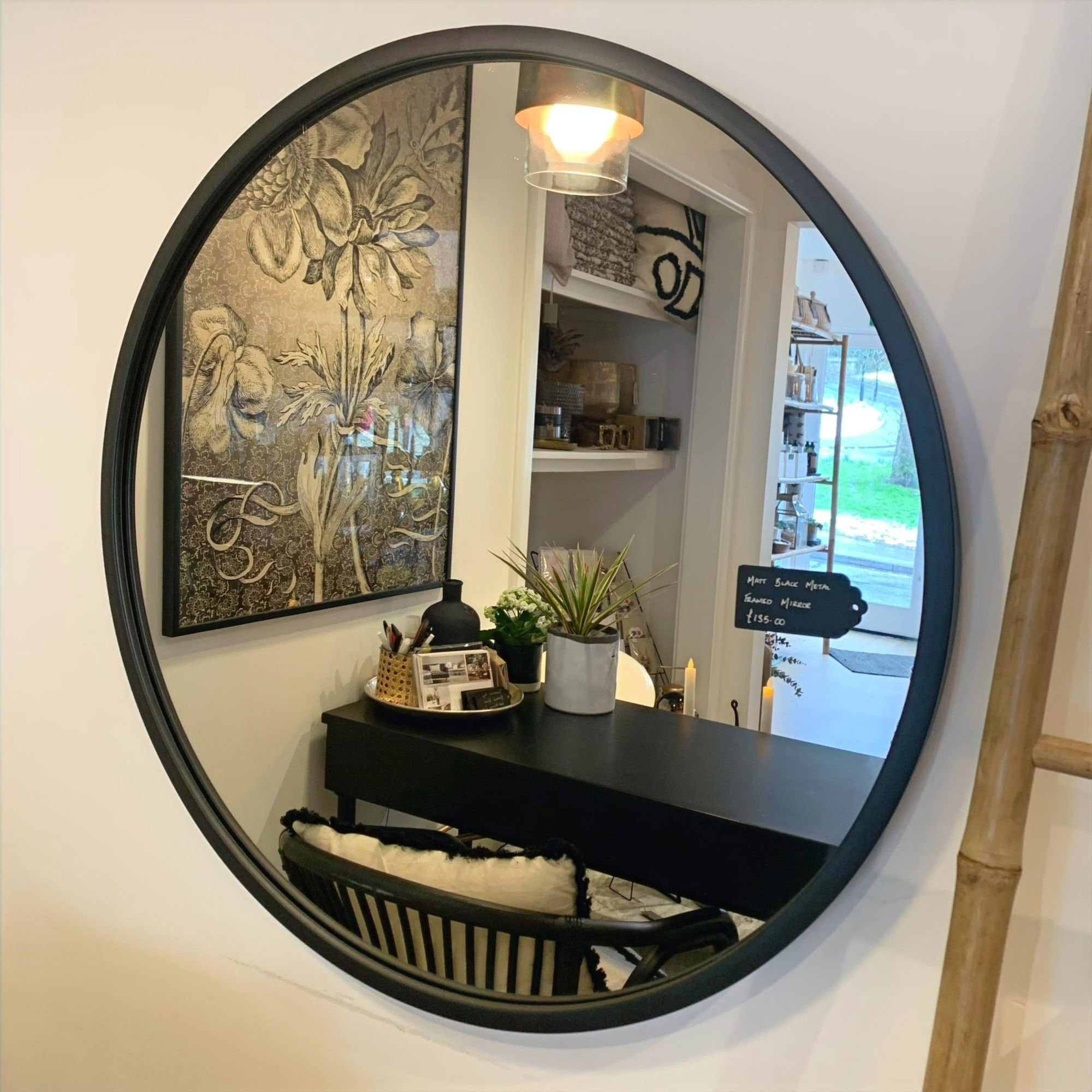 Matt Black Metal Round Wall Mirror 80cm