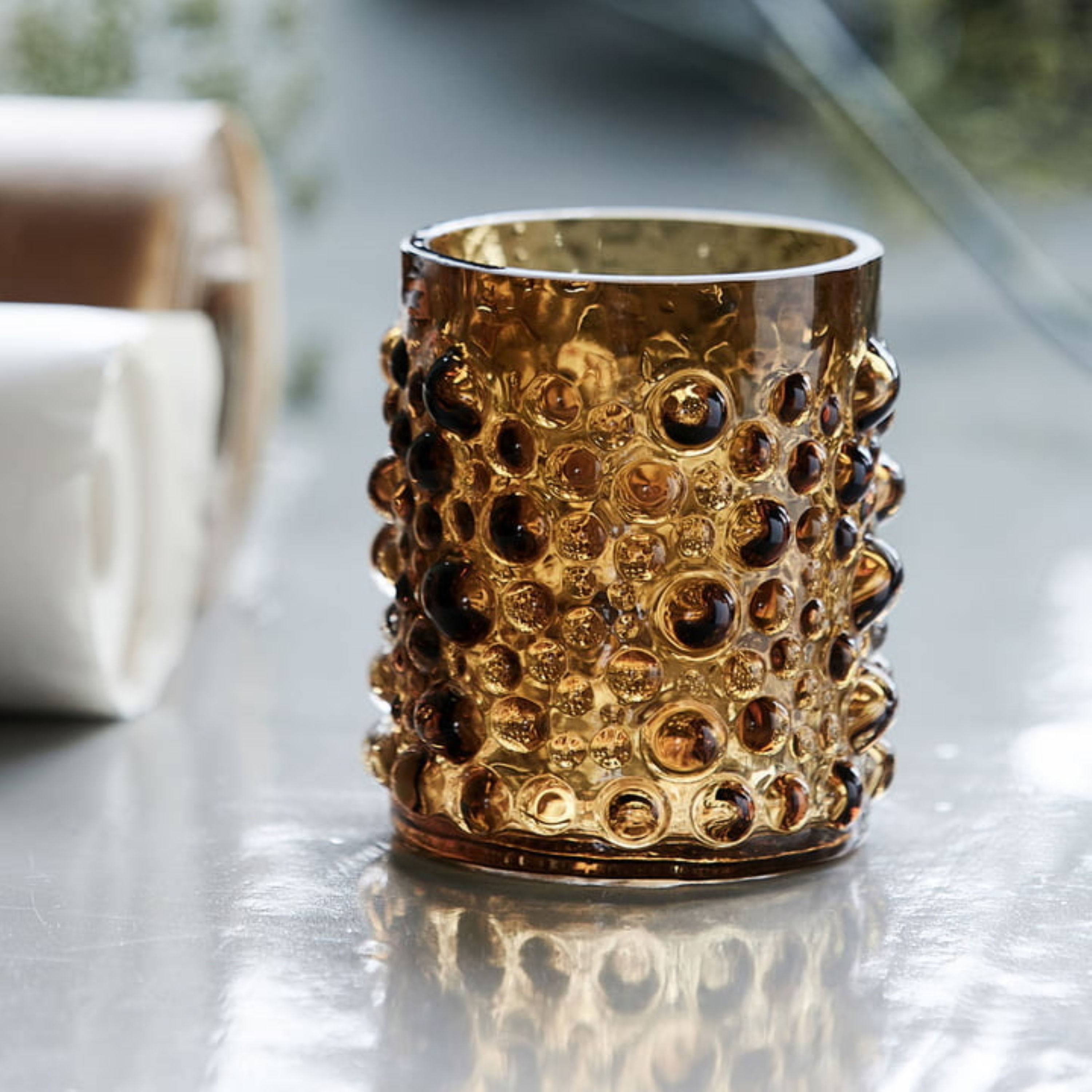 Amber Foam Glass Votive Vase