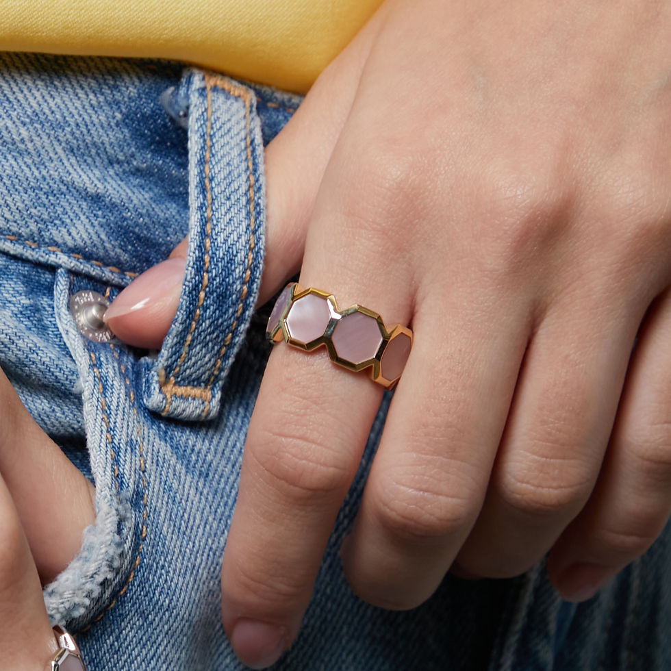 Thumbnail: Russell Ring: Pink Mother of Pearl/Yellow Gold