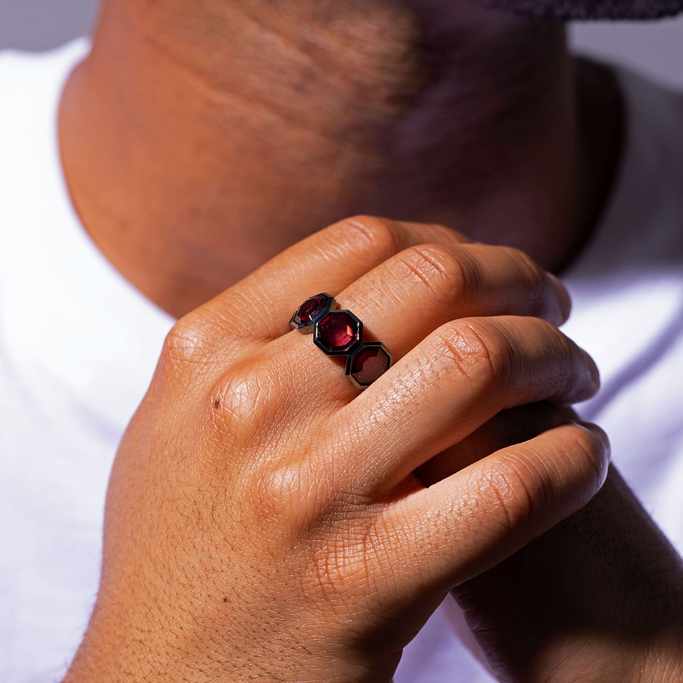 Thumbnail: Russell Ring: Pink Rhodolite/Black Gold