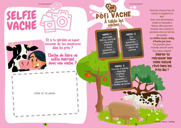 Pages du magazine Lactel illustréees et maquettées par Marcel Pixel illustrateur freelance