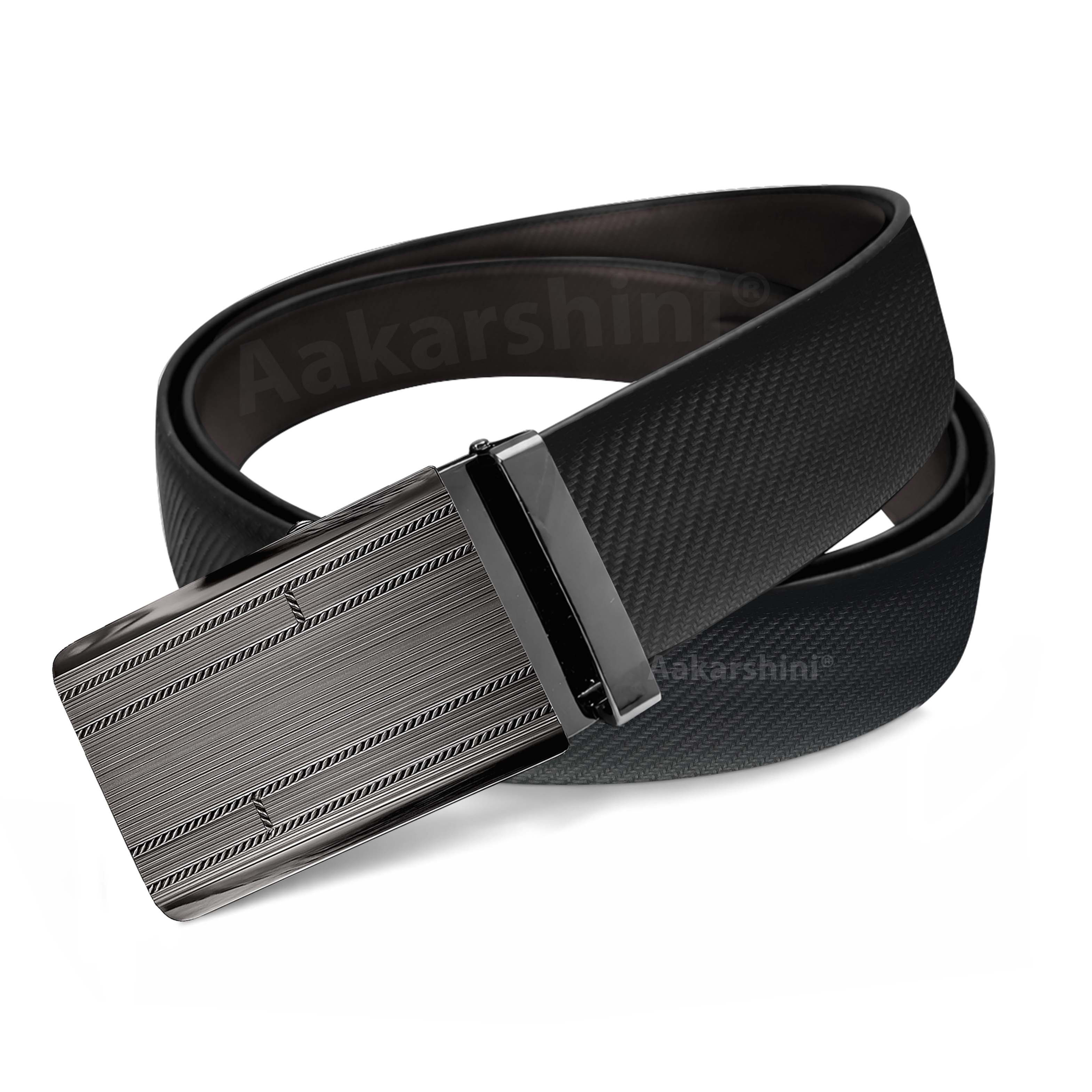 Formal genuine leather reversible autolock belt for men