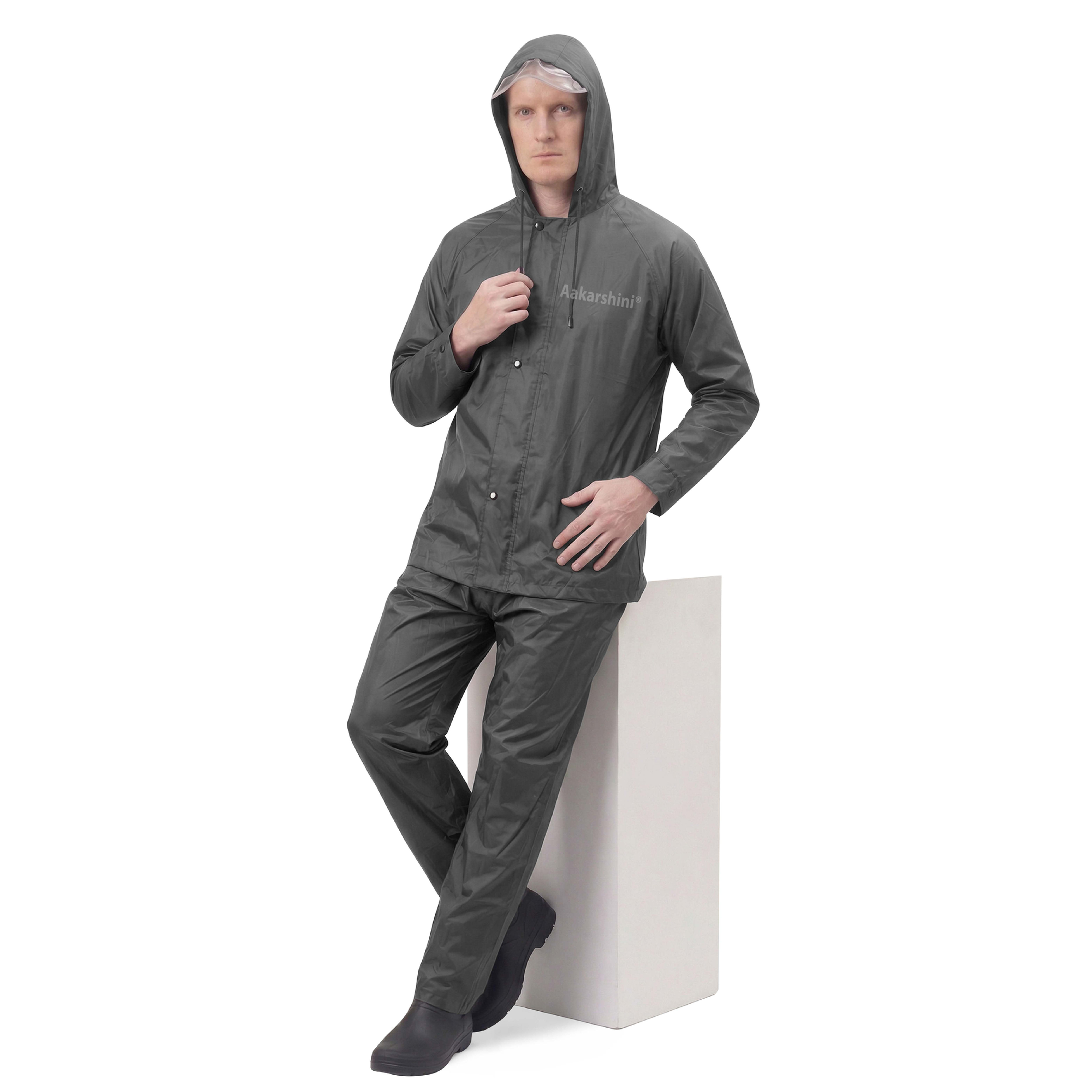 Raincoat for men waterproof stylish black jacket pant rain coat set