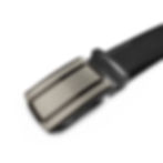 Angled close-up of autolock buckle on men formal reversible vegan leather belt