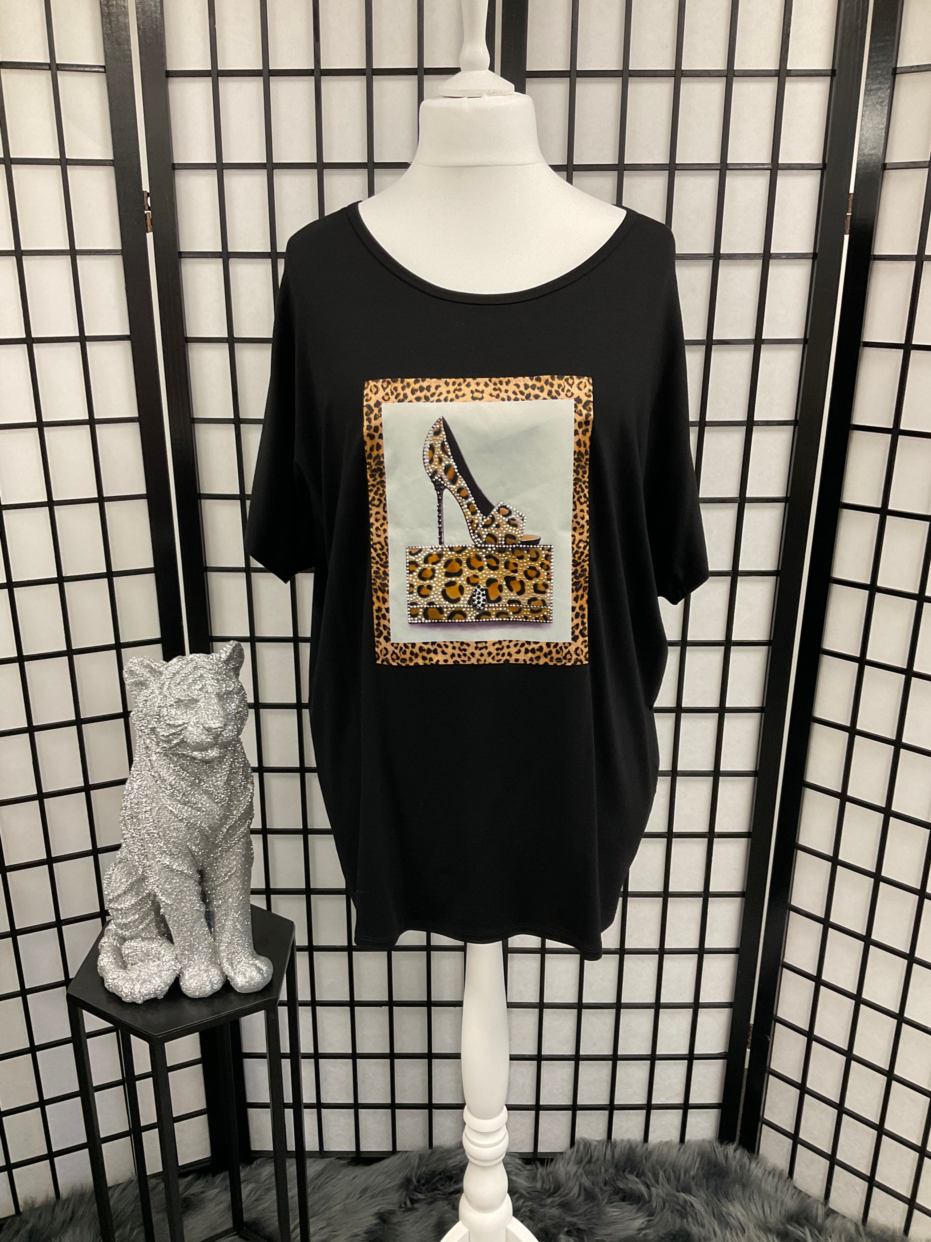 Leopard Bling Shoe Motif T-Shirt