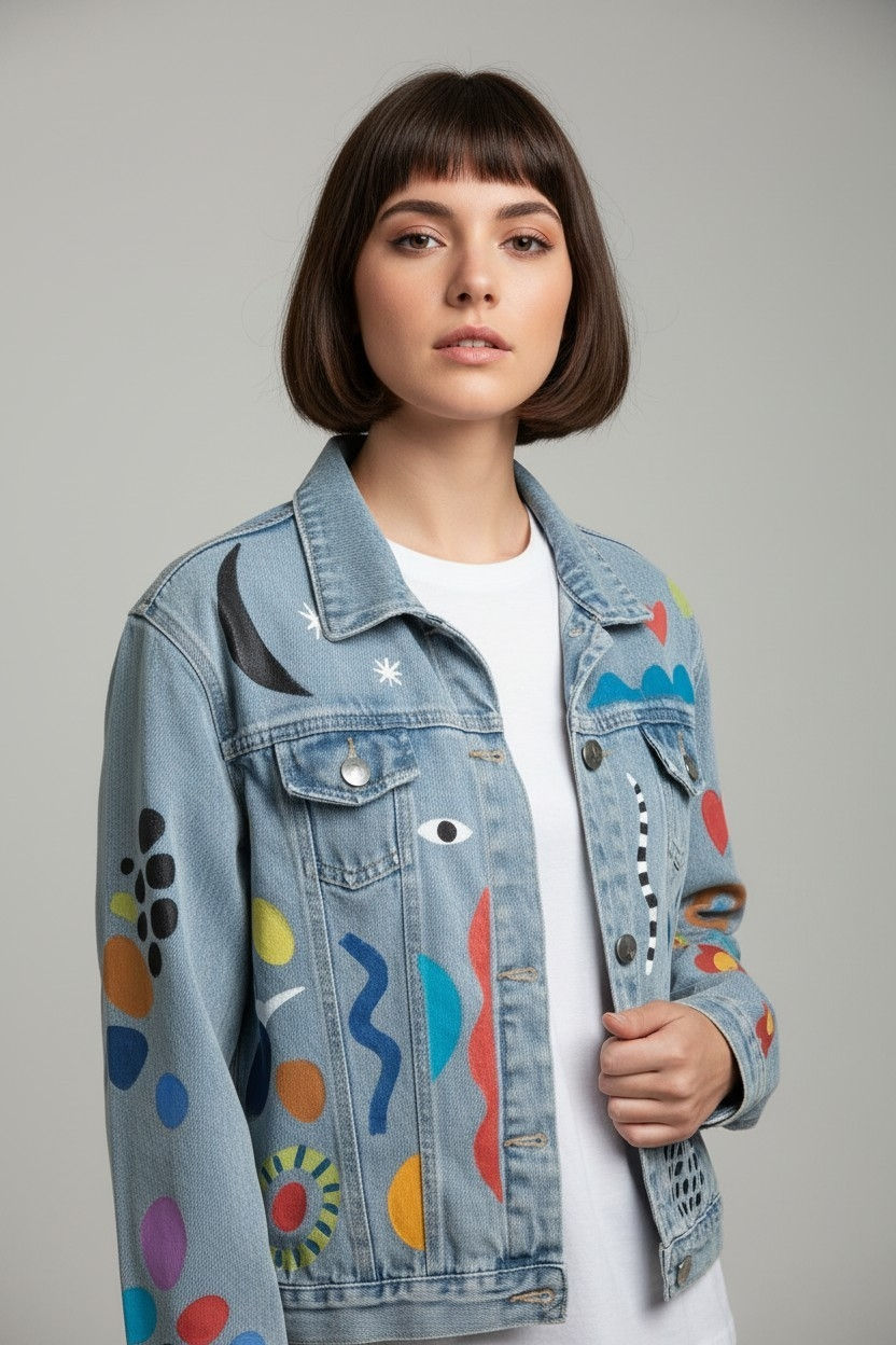Jaqueta Jeans Pintada à mão