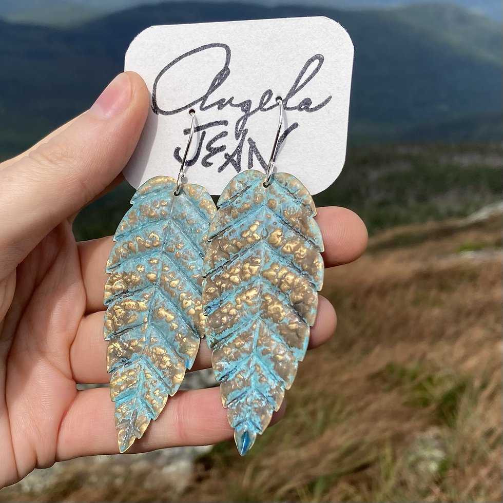 Thumbnail: Verdigris Beech Leaf Earrings