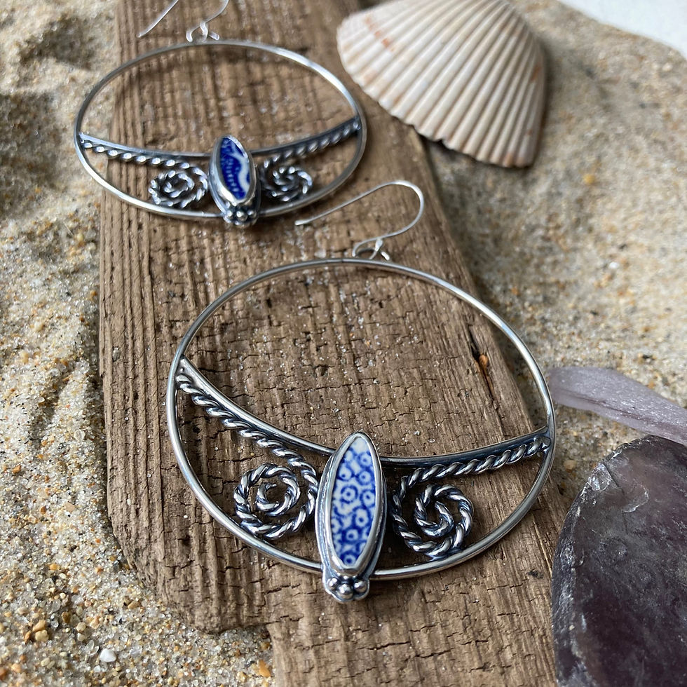 Thumbnail: Sea Pottery Hoop Earrings 