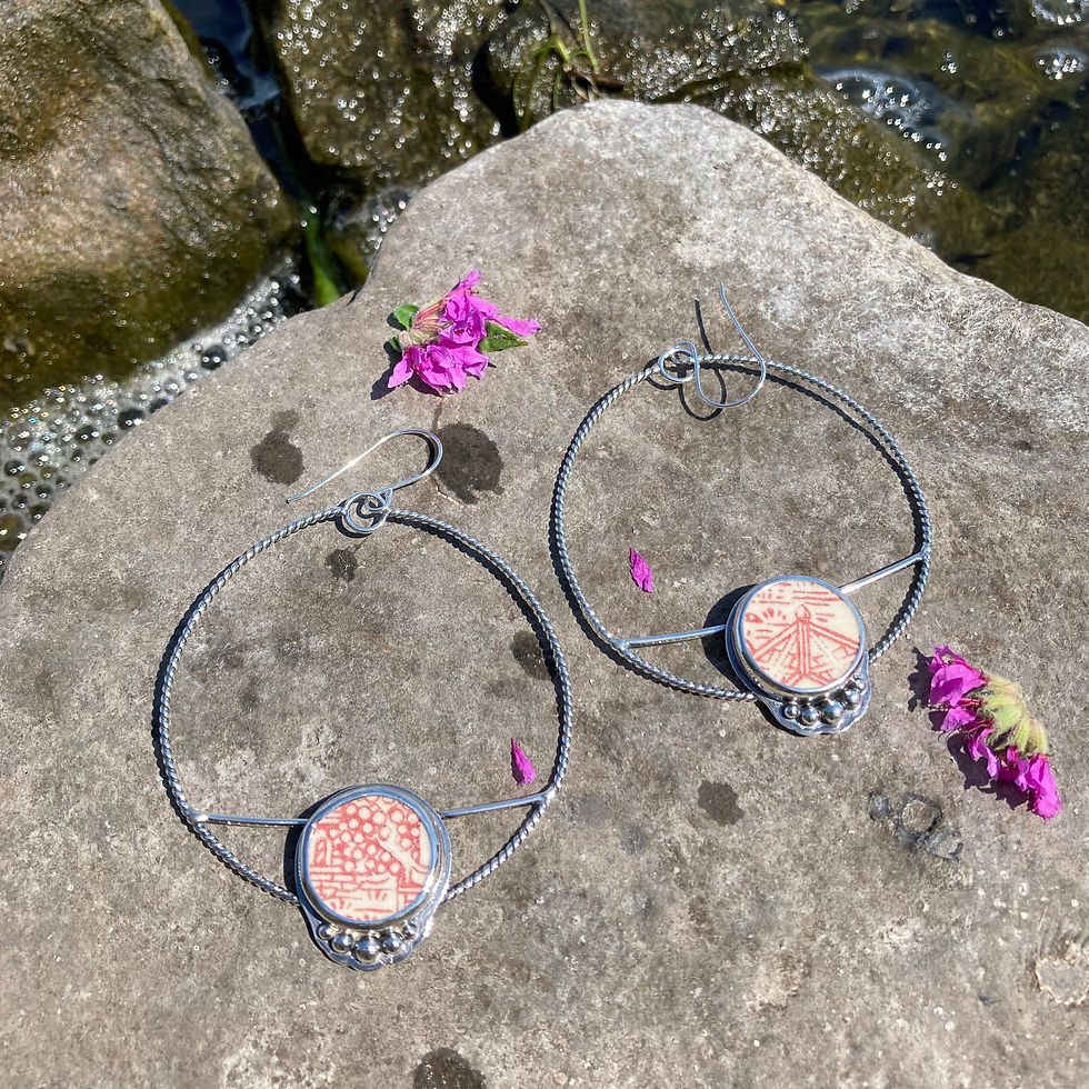 Thumbnail: Sea Pottery Hoop Earrings 