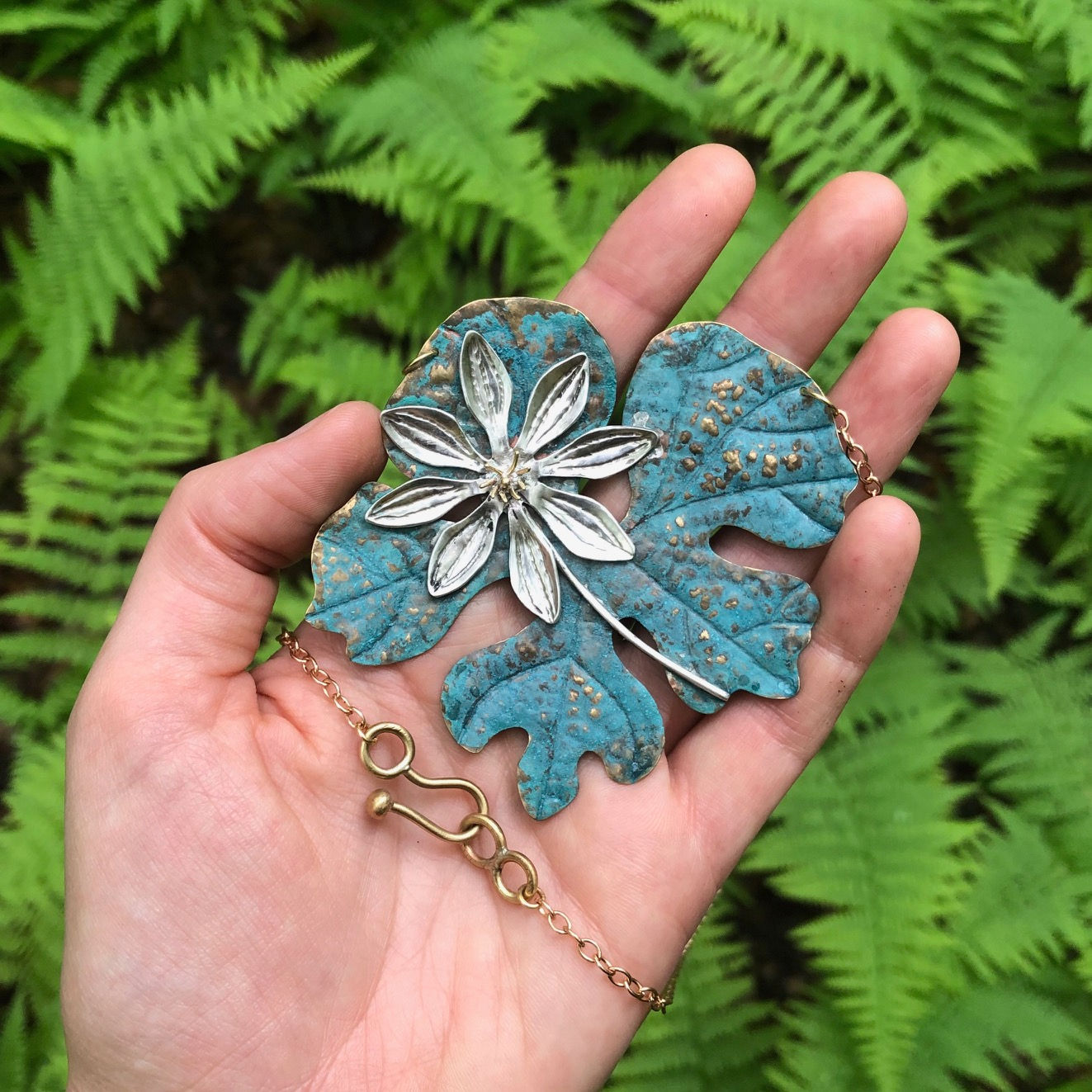 Bloodroot Leaf and Flower Necklace