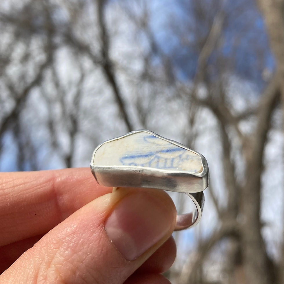 Thumbnail: Freeform Sea Pottery Ring, Size 8