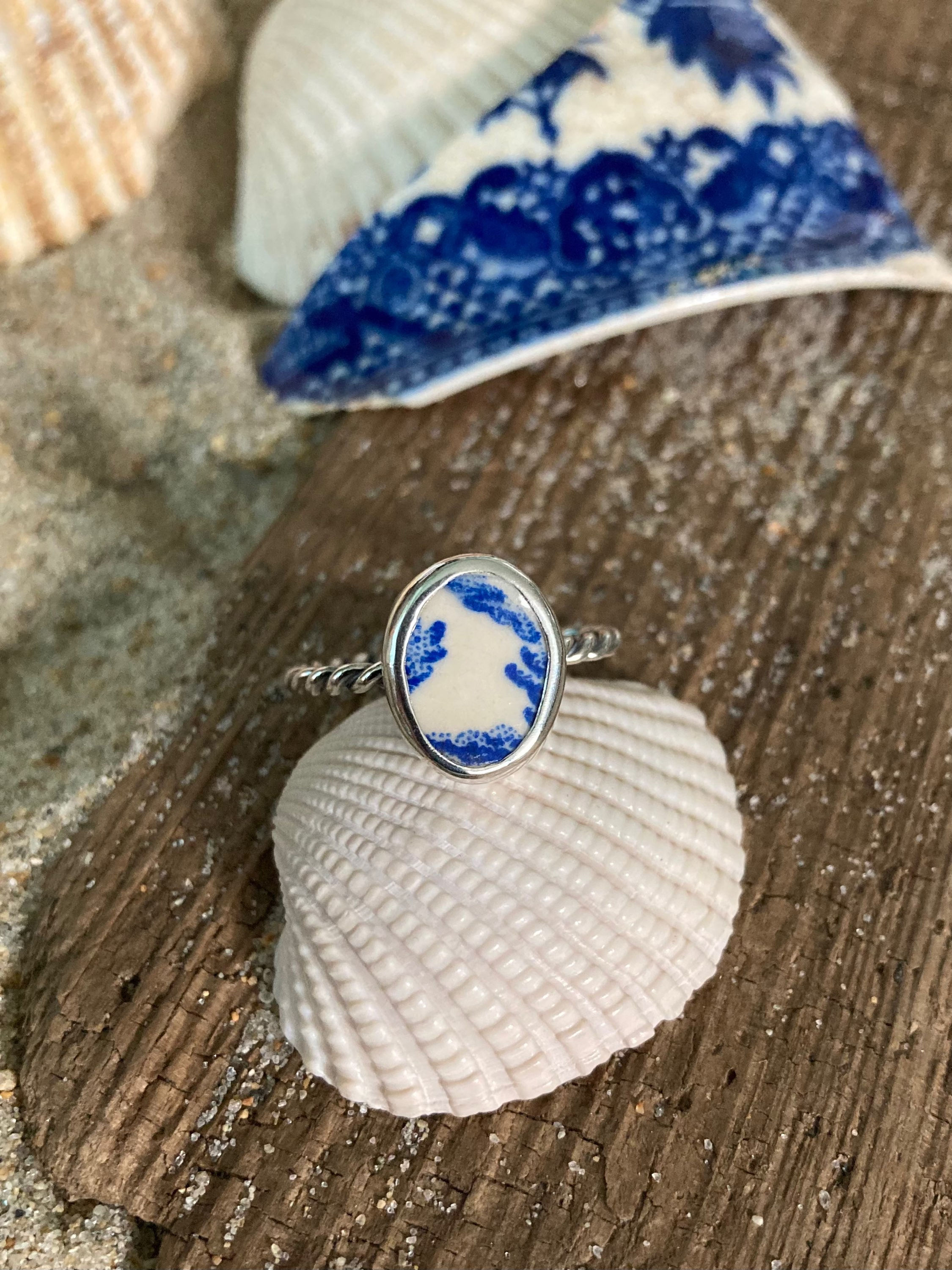 Sea Pottery Ring, Size 8.5