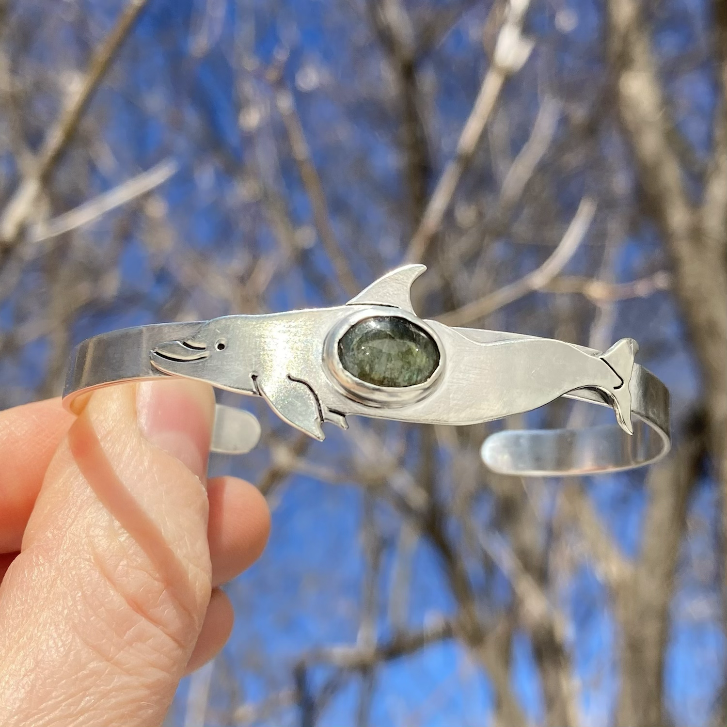 Dolphin with Labradorite Cuff Bracelet 