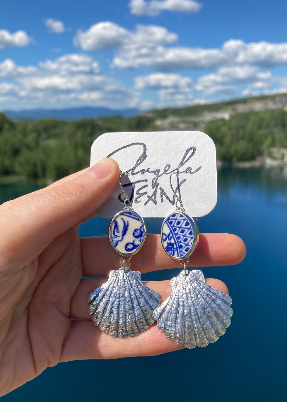 Thumbnail: Sea Pottery and Scallop Shell Earrings 