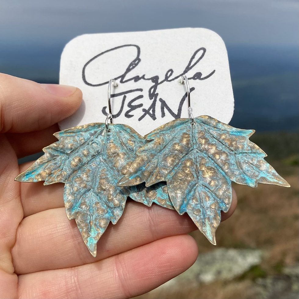 Thumbnail: Verdigris Maple Leaf Earrings