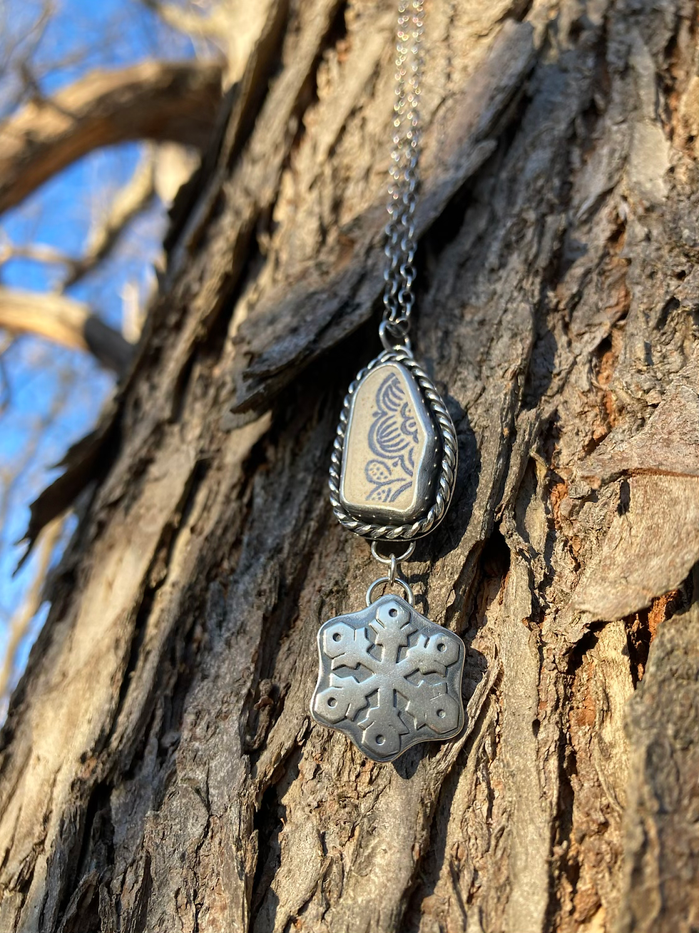 Thumbnail: Sea Pottery and Snowflake Necklace 