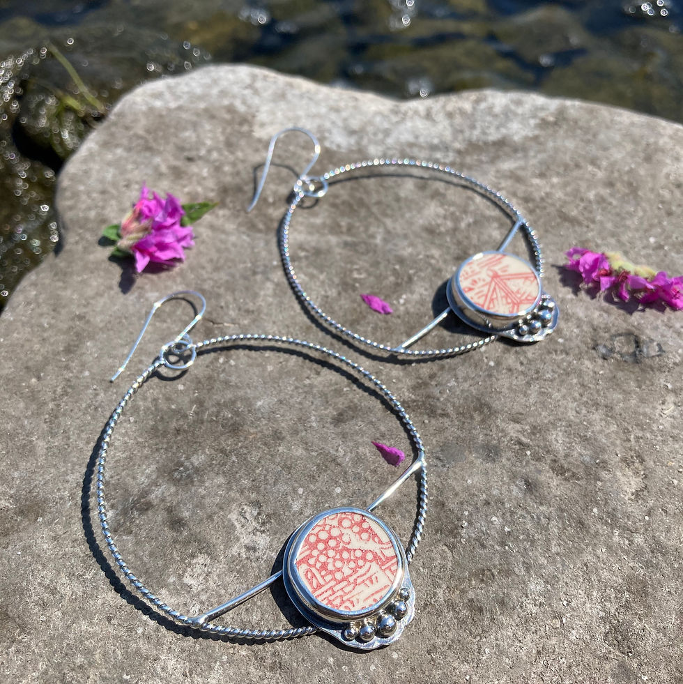 Thumbnail: Sea Pottery Hoop Earrings 