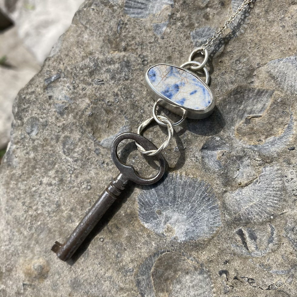 Sea Pottery and Antique Key Necklace 