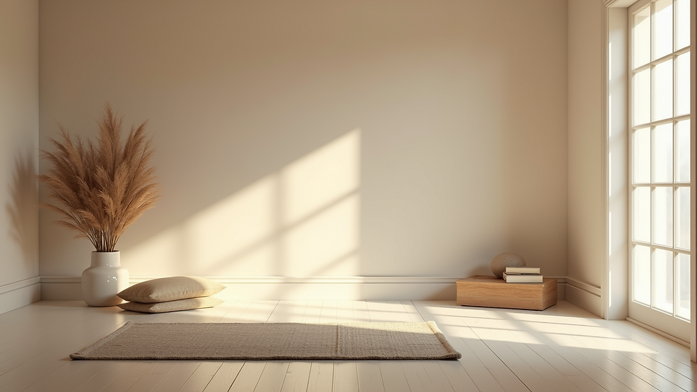 Close-up view of a serene meditation space with soft lighting