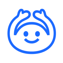 A vibrant blue smiley face with arms lifted, expressing happiness and inviting interaction on Howsvisual's contact page