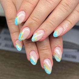 Blåt design og guld folie