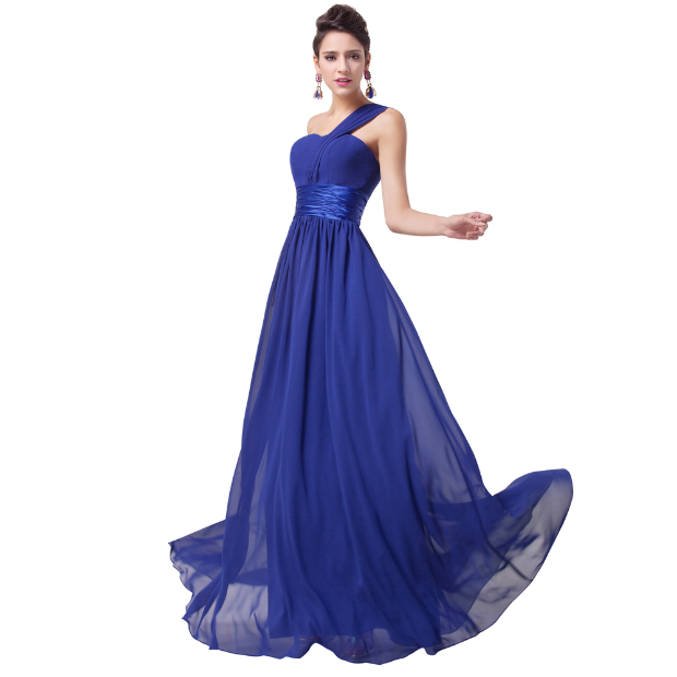 One Shoulder Long Royal Blue Evening Dress