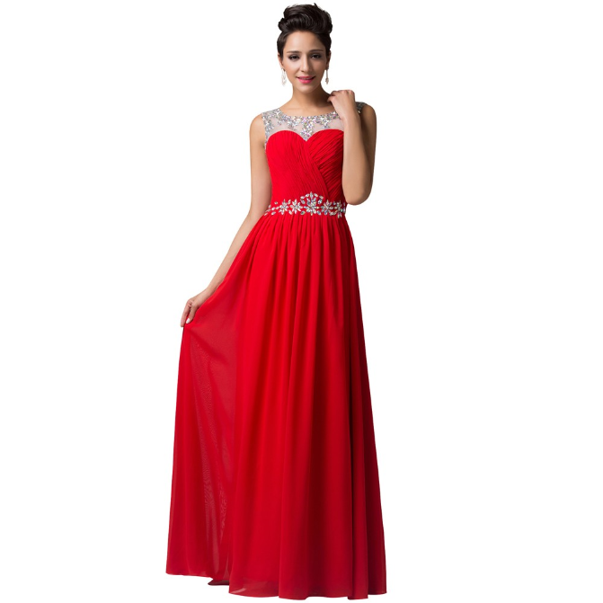 Long Red Evening Dresses Party Dress 2016 Beaded Crystal Evening Gown