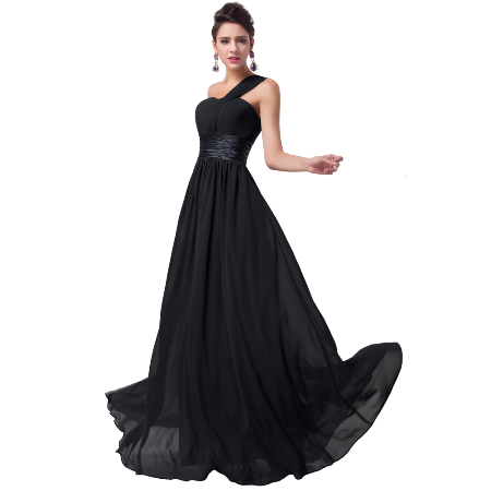 One Shoulder Long Black Evening Dress