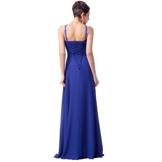 Long Royal Blue Long Evening Dress 2016 Floor Length Slit Chiffon Beaded Evening Party Gown back