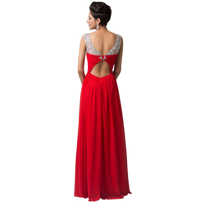 Long Red Evening Dresses Party Dress 2016 Beaded Crystal Evening Gown back
