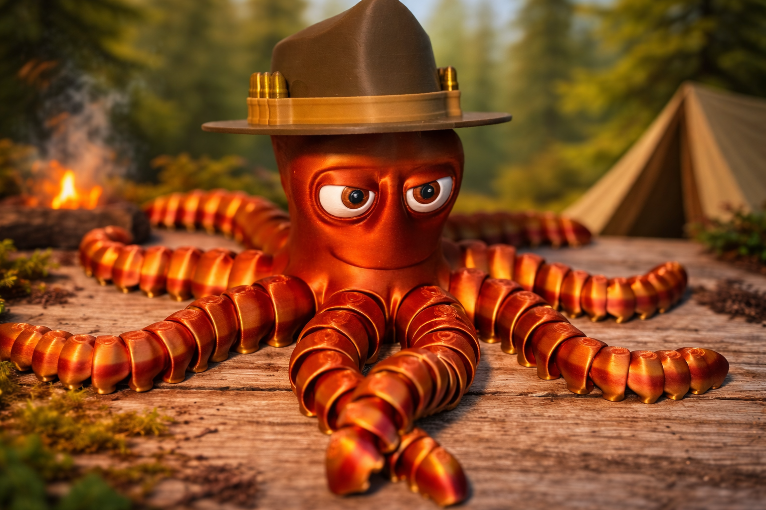 Cowboy Octopus Figurine 12" x 4.5" | Flexible 3D Printed Ocean Animal 