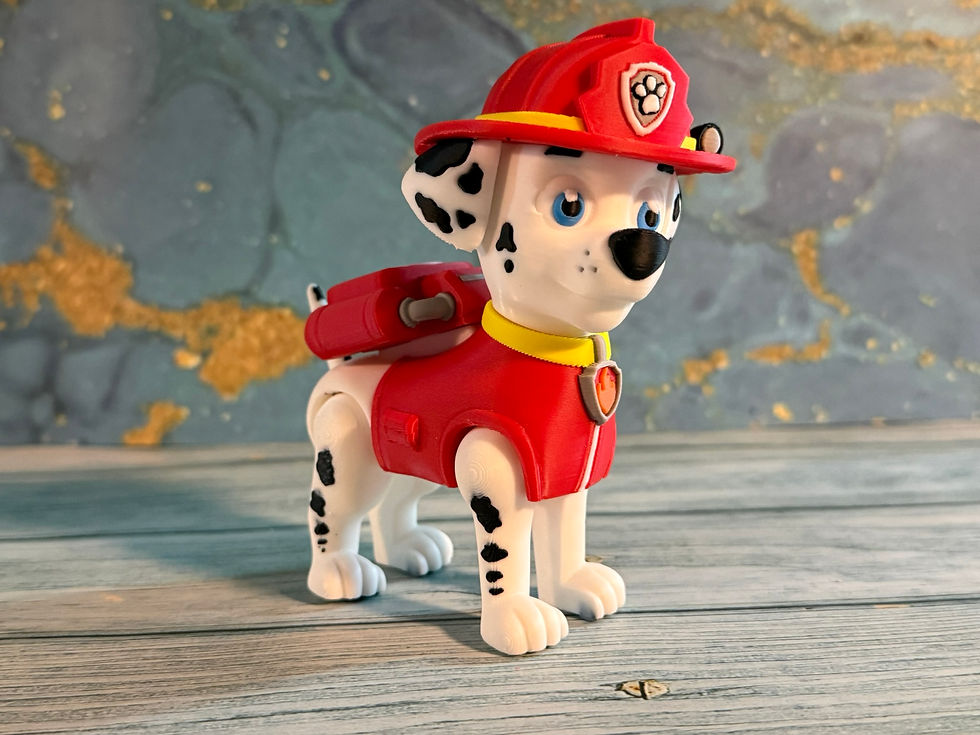 Firehouse Spot 3D printed firefighter Dalmatian figure wearing a red rescue uniform and helmet