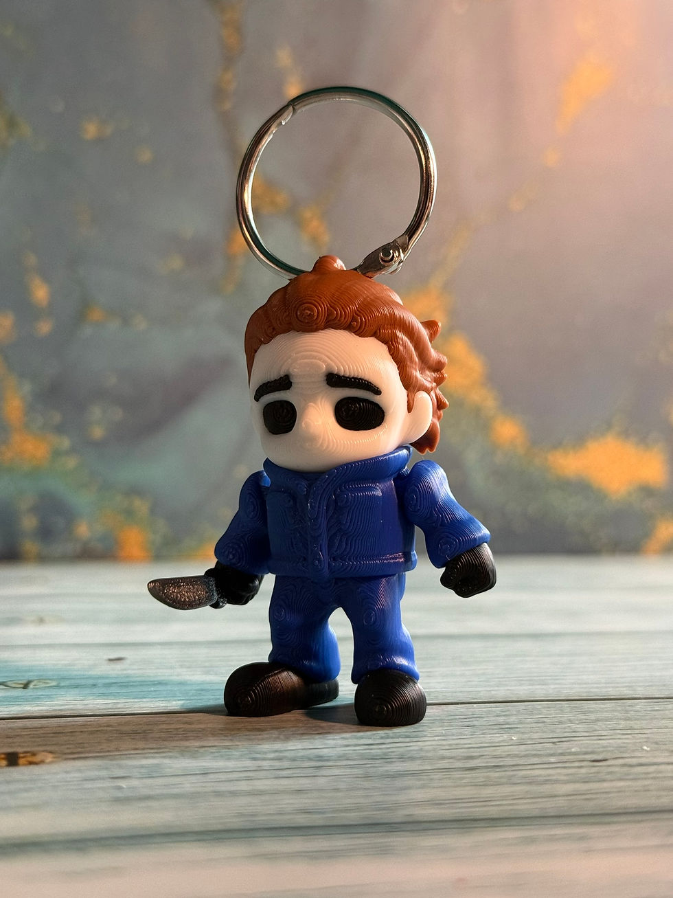Thumbnail: creepy mini figurine keychain with blank mask and blade spooky handmade accessory