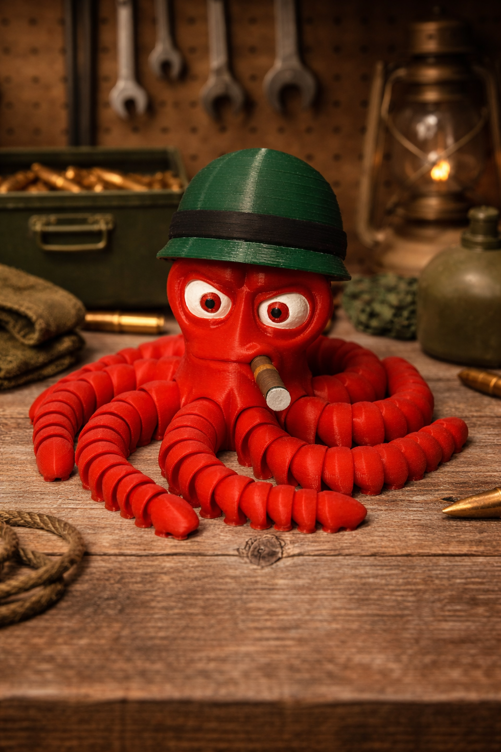 Soldier Octopus Figurine 9" x 4" | Flexible 3D Printed Ocean Animal Collectible
