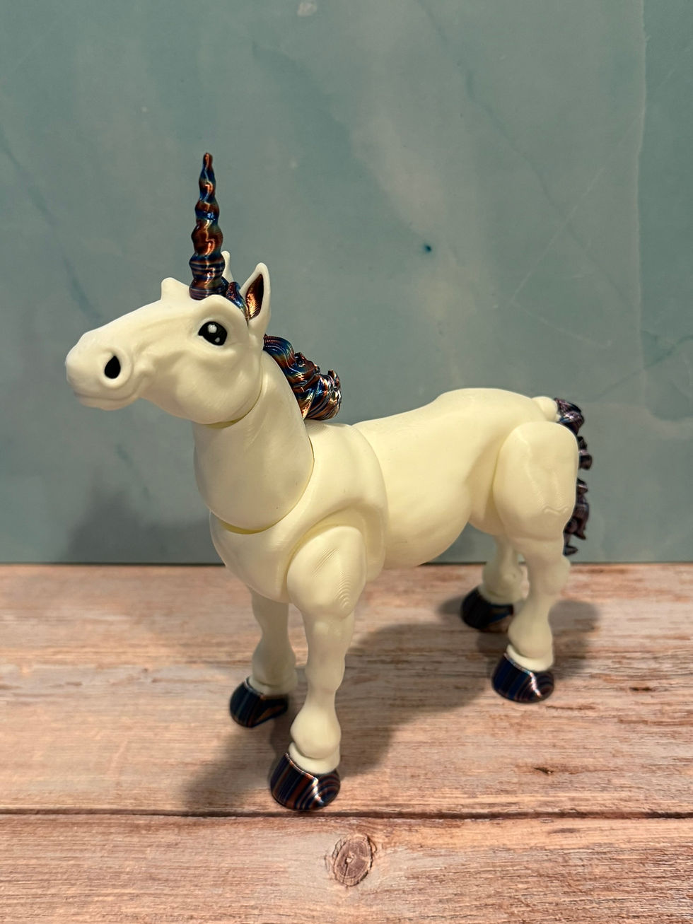 Thumbnail: 7.5 inch 3D printed unicorn figurine with ivory body and metallic horn and mane