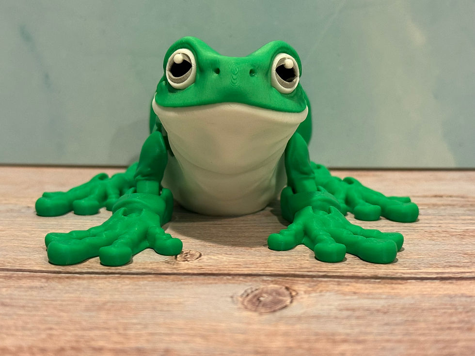 Thumbnail: Green 3D printed frog figurine with large eyes and white belly