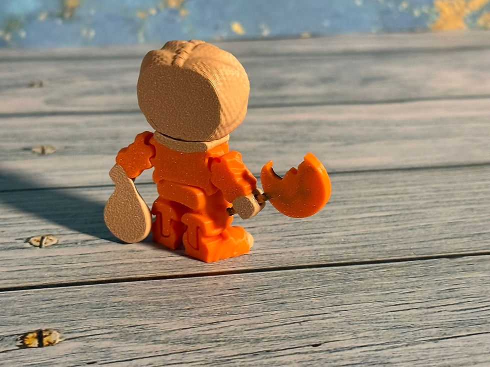 Thumbnail: Pumpkin Night Trickster 3D-printed Halloween figure wearing a stitched burlap mask and orange outfit