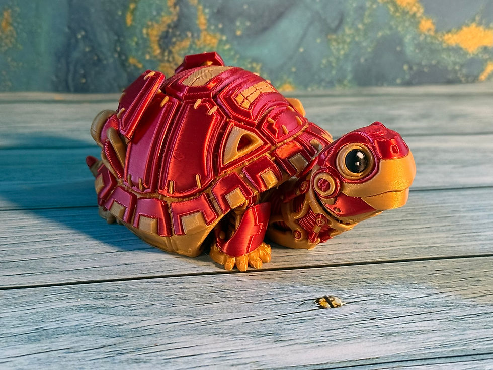 Thumbnail: Red and gold robotic turtle