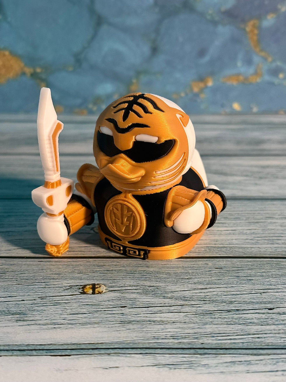 Thumbnail: Dino Guardian Warrior Duo featuring green dinosaur and white tiger-inspired 3D printed duck warriors with detailed gold armor