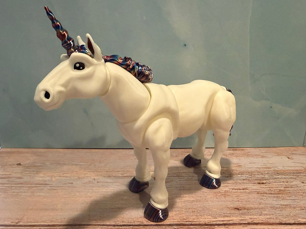Thumbnail: 7.5 inch 3D printed unicorn figurine with ivory body and metallic horn and mane