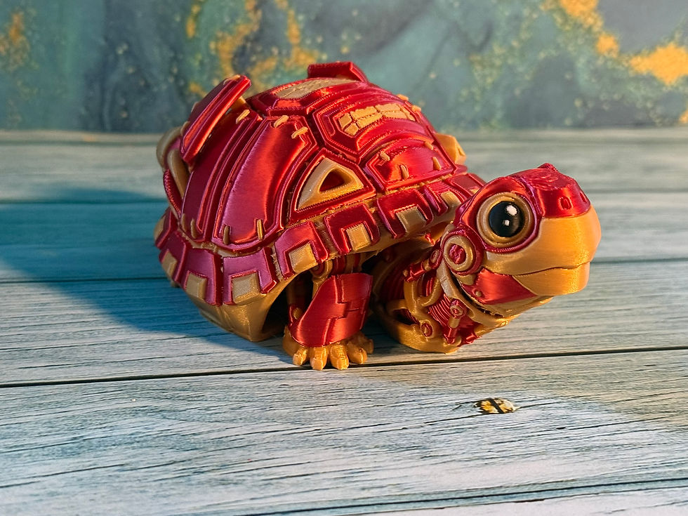 Thumbnail: Red and gold robotic turtle