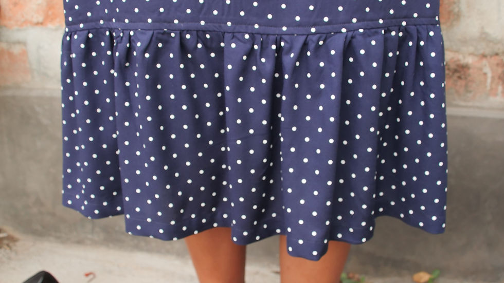 Thumbnail: Polka Dots Navy Blue Ruffle Hem Dress