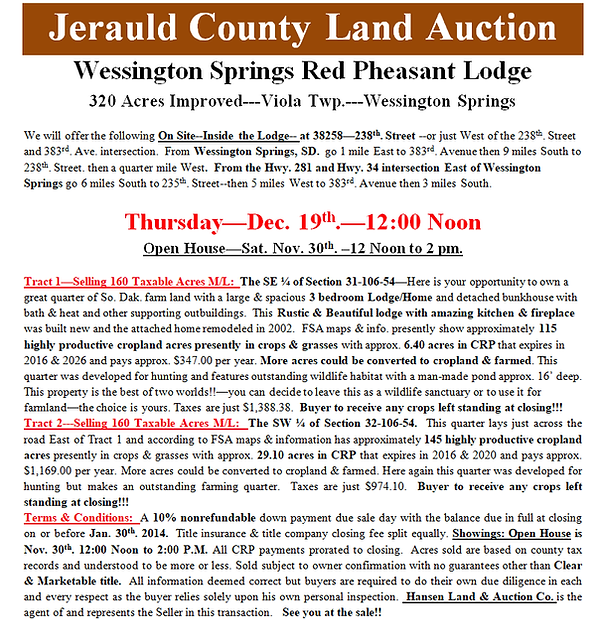 Jerauld Co. SD Land Sale 320 hansenauction