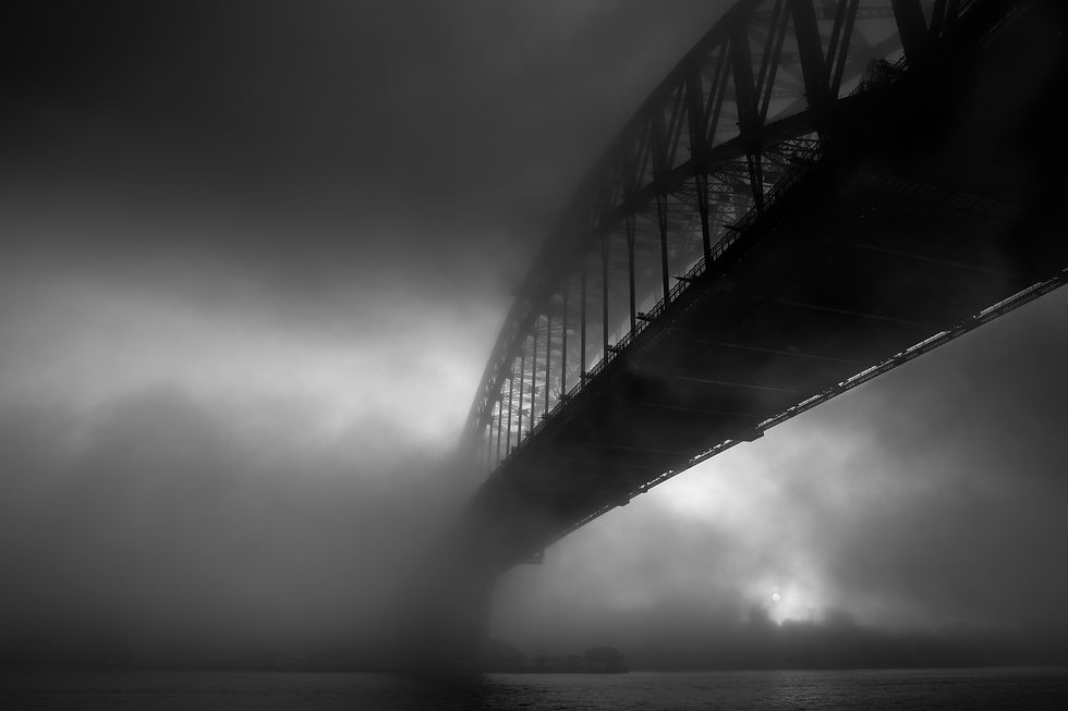 Adam Crews Imagery, Adam Crews, Adam Crews Photography, Black & White, Sydney, Sydney Harbour Bridge, Fog, Australia